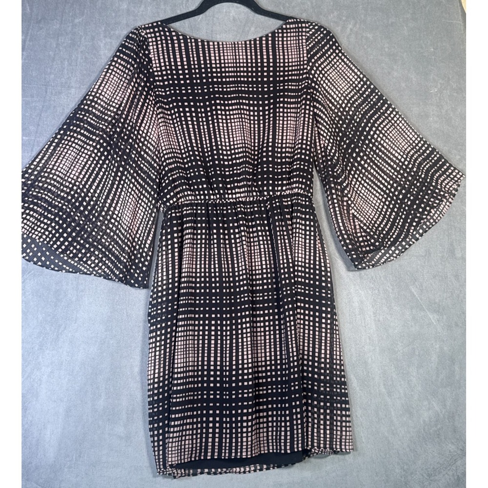 Alice + Olivia Bell Sleeve Cinched Waist Pink Black Check Lined Mini Dress Small